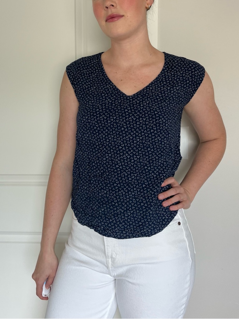 Old Navy Blue and White Floral Sleeveless Top